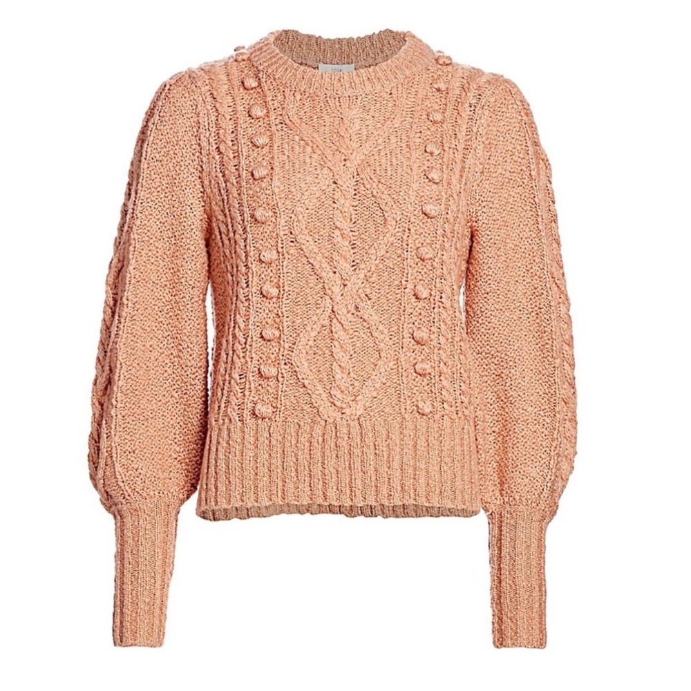 New! Joie Bia Cable-Knit Puff-Sleeve Sweater in Ginger Sz Small $348